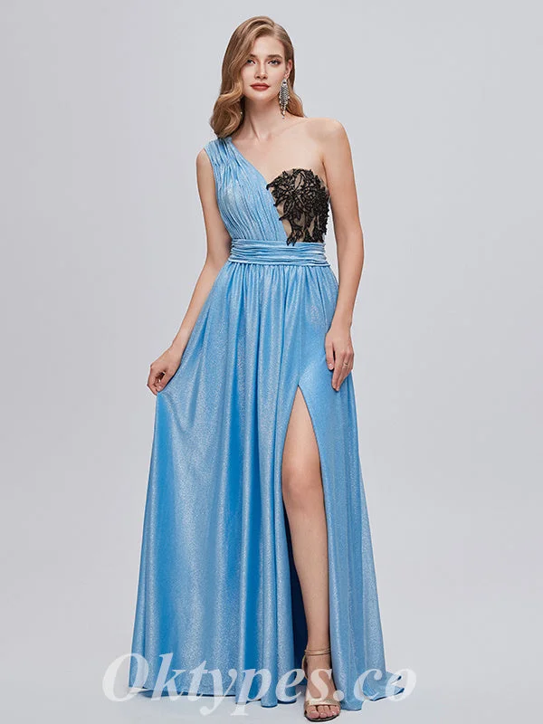Sexy Blue Special Fabric One Shoulder A-line Side Slit Long Prom Dresses With Beading,PDS0470 Sexy Blue Special Fabric One Shoulder A-line Side Slit Long Prom Dresses With Beading,PDS0470