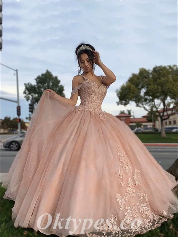 Gorgeous Tulle Cold Shoulder V-Neck Sleeveless A-Line Long Prom Dresses/Ball Gown With Applique And Beading,PDS0637 Gorgeous Tulle Cold Shoulder V-Neck Sleeveless A-Line Long Prom Dresses/Ball Gown With Applique And Beading,PDS0637