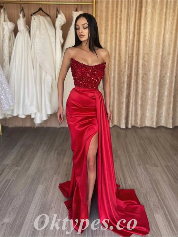 Sexy Red Sequin Top Satin Bottom Sweetheart Sleeveless Side Slit Mermaid Long Prom Dresses/Evening Dresses,PDS0481 Sexy Red Sequin Top Satin Bottom Sweetheart Sleeveless Side Slit Mermaid Long Prom Dresses/Evening Dresses,PDS0481