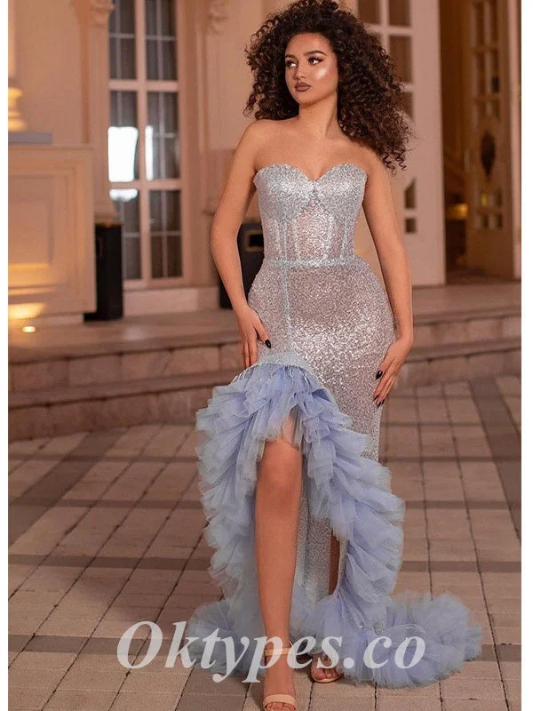 Sexy Sequin And Tulle Sweetheart V-Neck Sleeveless Side Slit Mermaid Long Prom Dresses, PDS0849 Sexy Sequin And Tulle Sweetheart V-Neck Sleeveless Side Slit Mermaid Long Prom Dresses, PDS0849