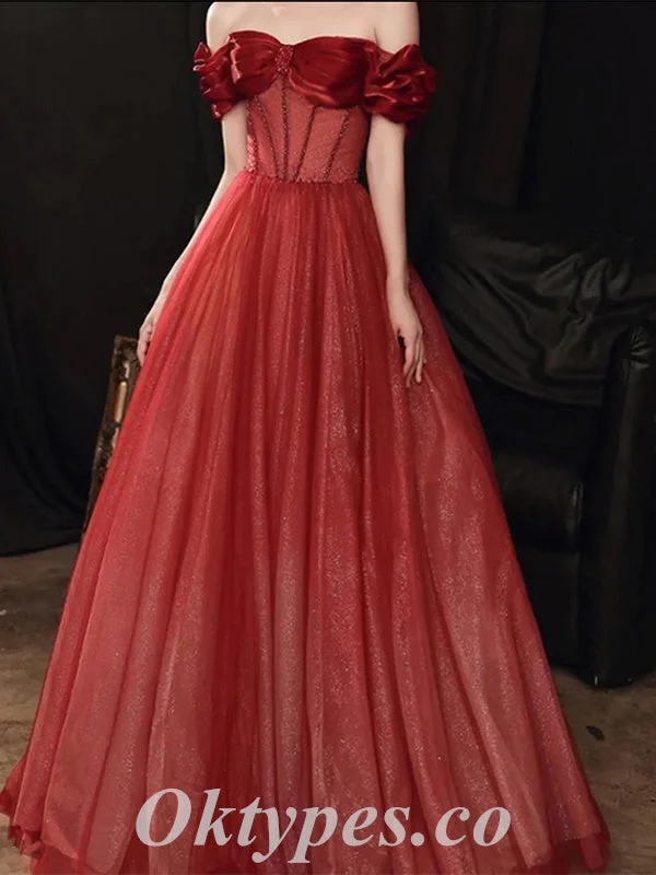 Sexy Shiny Rust Satin And Sequin Tulle Off Shoulder Sleeveless A-Line Long Prom Dresses,PDS0665 Sexy Shiny Rust Satin And Sequin Tulle Off Shoulder Sleeveless A-Line Long Prom Dresses,PDS0665