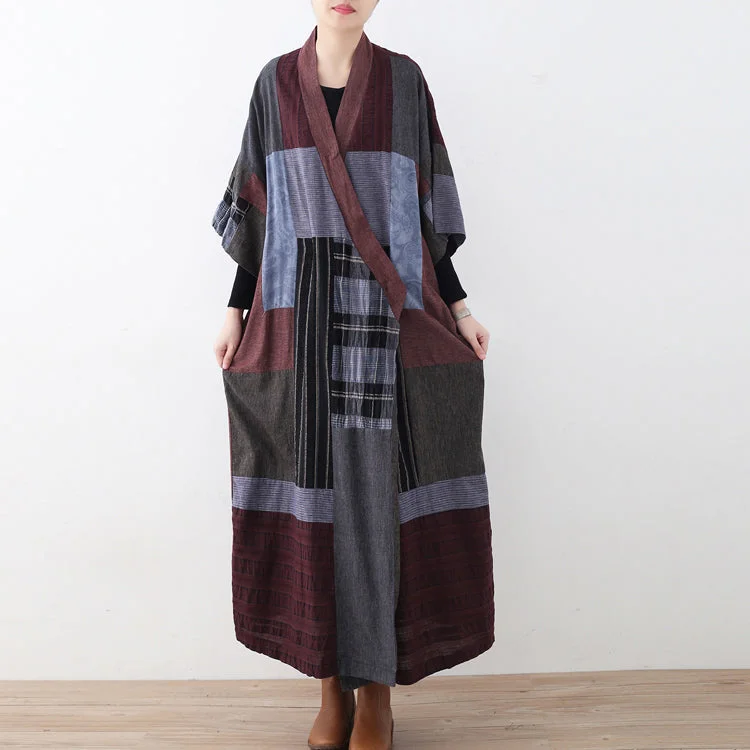 2025 multi color long linen dress Loose fitting patchwork linen gown New tie waist caftans 2025 multi color long linen dress Loose fitting patchwork linen gown New tie waist caftans
