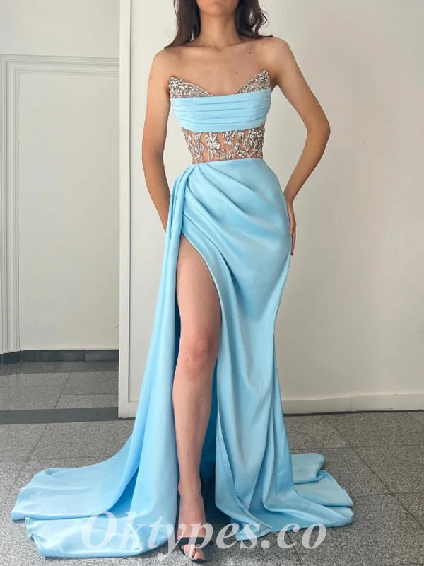 Sexy Sweetheart Satin Tulle Sleeveless Side Slit Mermaid Long Prom Dresses/Evening Dresses,PDS0479 Sexy Sweetheart Satin Tulle Sleeveless Side Slit Mermaid Long Prom Dresses/Evening Dresses,PDS0479