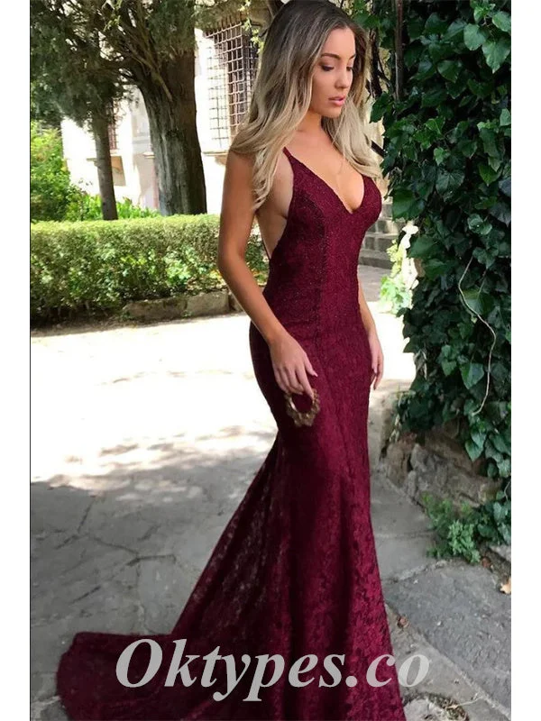 Sexy Lace Spaghetti Straps V-Neck Sleeveless Open Back Mermaid Long Prom Dresses,PDS0563 Sexy Lace Spaghetti Straps V-Neck Sleeveless Open Back Mermaid Long Prom Dresses,PDS0563