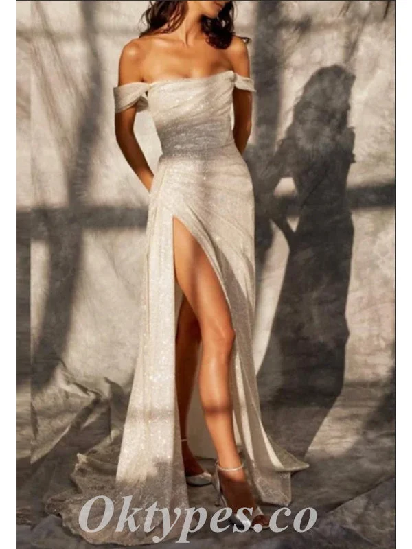 Shiny Ivory Off Shoulder Side Slit Mermaid Long Prom Dresses/Evening Dresses,PDS0477 Shiny Ivory Off Shoulder Side Slit Mermaid Long Prom Dresses/Evening Dresses,PDS0477