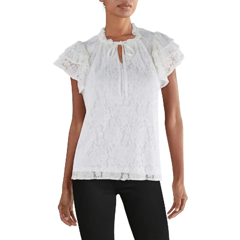 1.State Womens Lace Tie Neck Blouse