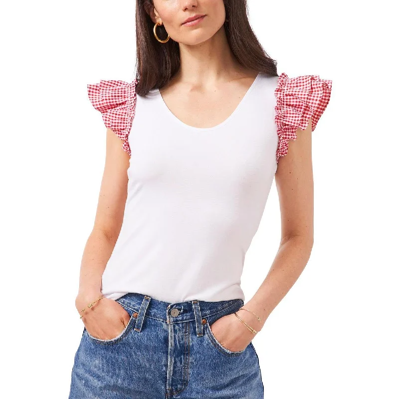 1.State Womens Ruffle-Sleeved Knit Blouse