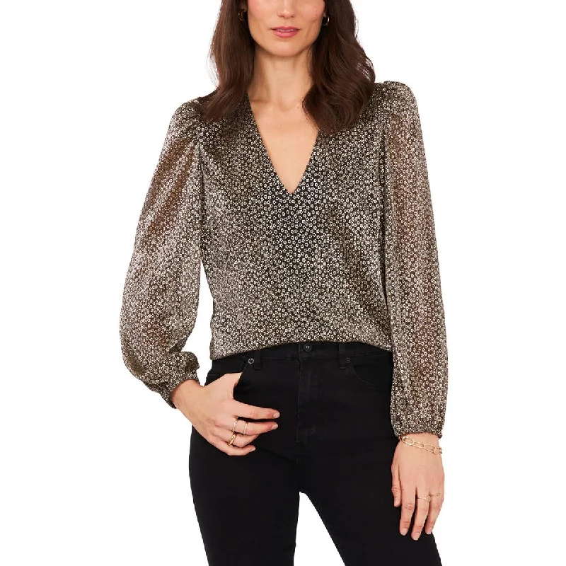 1.State Womens V Neck Metallic Blouse