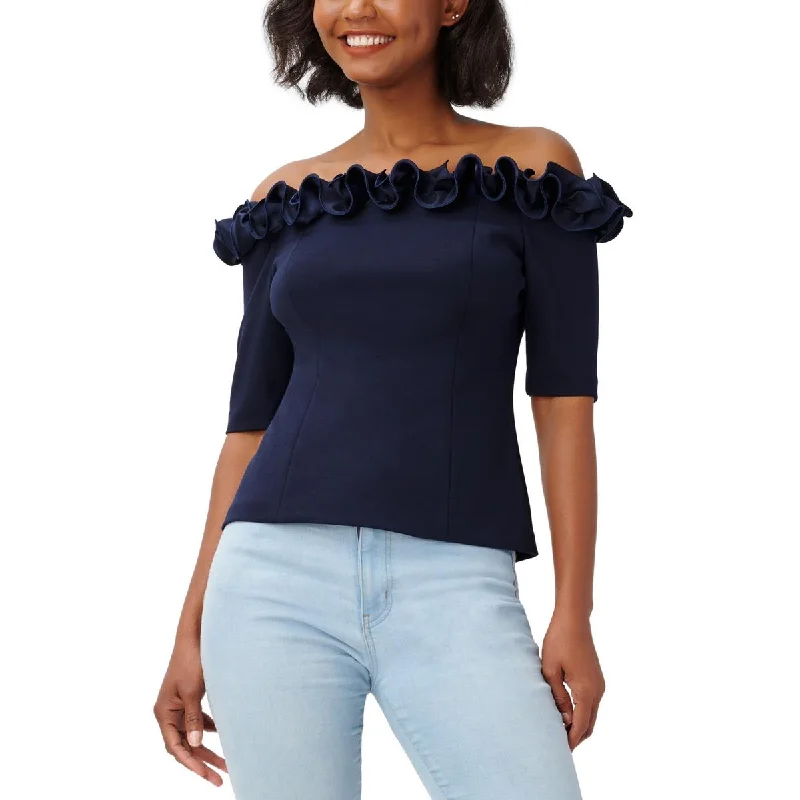 Adrianna Papell Womens Rosettes Off Shoulder Blouse