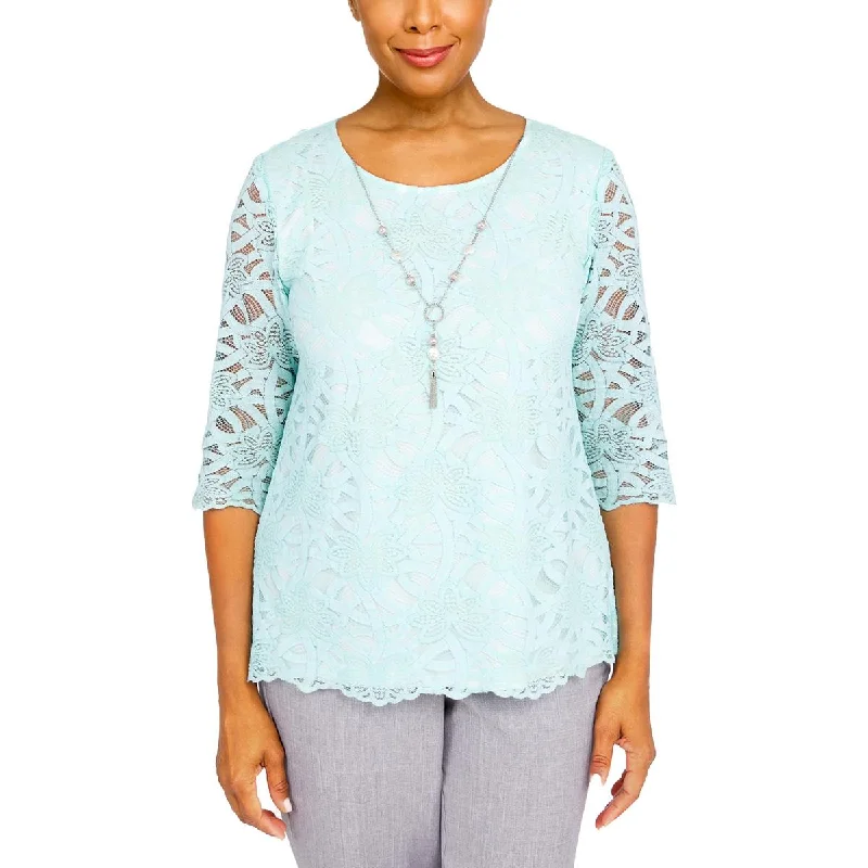 Alfred Dunner Womens Petites   Lace Eyelet Blouse