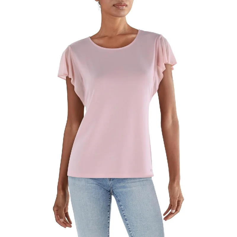 Calvin Klein Womens Crewneck Flutter Sleeve Blouse