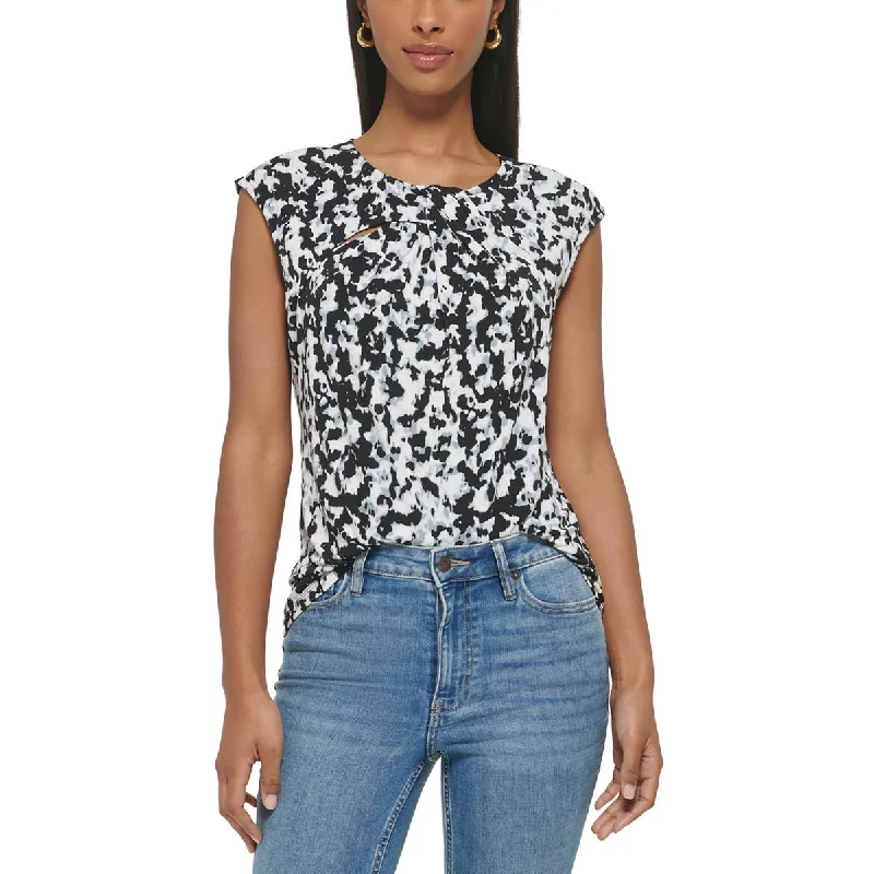 Calvin Klein Womens Cutout Cap Sleeve Blouse