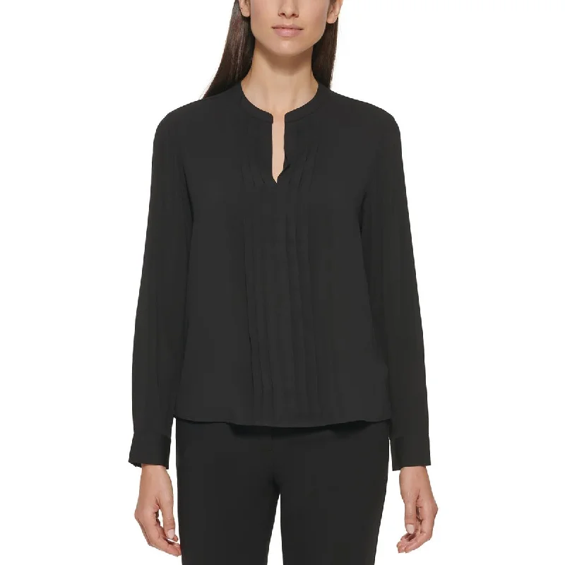 Calvin Klein Womens Solid Pleated Blouse