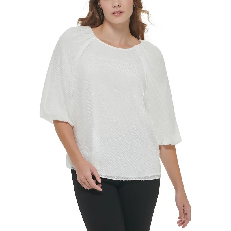 Calvin Klein Womens Textured Puff Sleeve Blouse