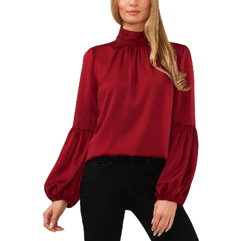 CeCe Womens Satin Mock Neck Blouse