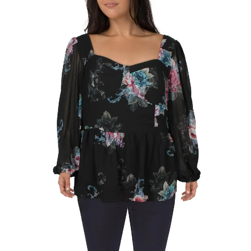 City Chic Womens Plus Floral Print  Blouse