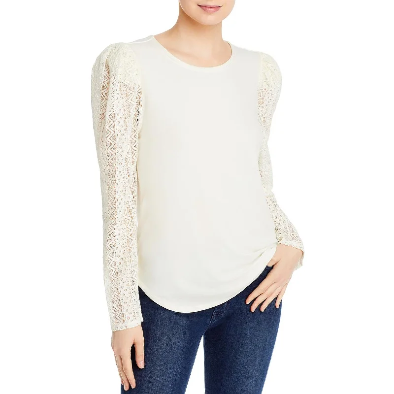 Cupio Womens Lace Puff Sleeve Blouse