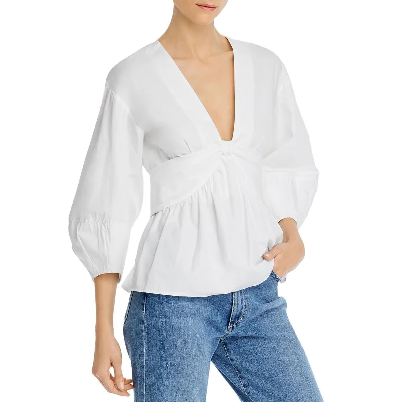 Derek Lam 10 Crosby Womens Hidden Back Zipper V Neck Blouse