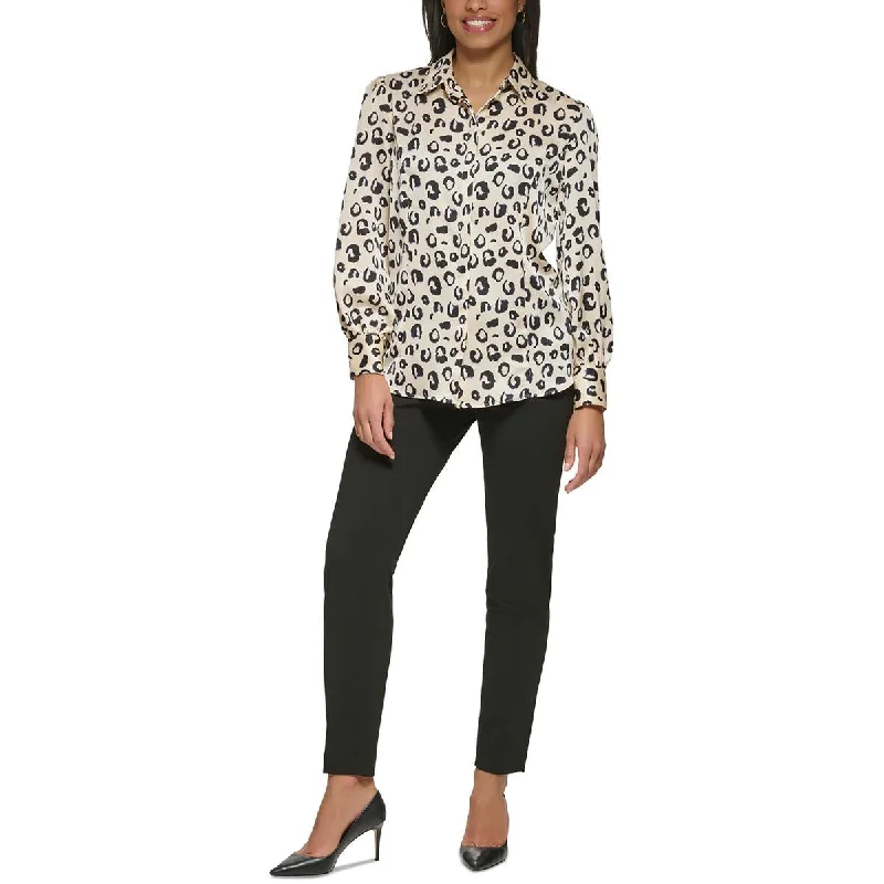 DKNY Womens   Animal Print Long Sleeves Blouse