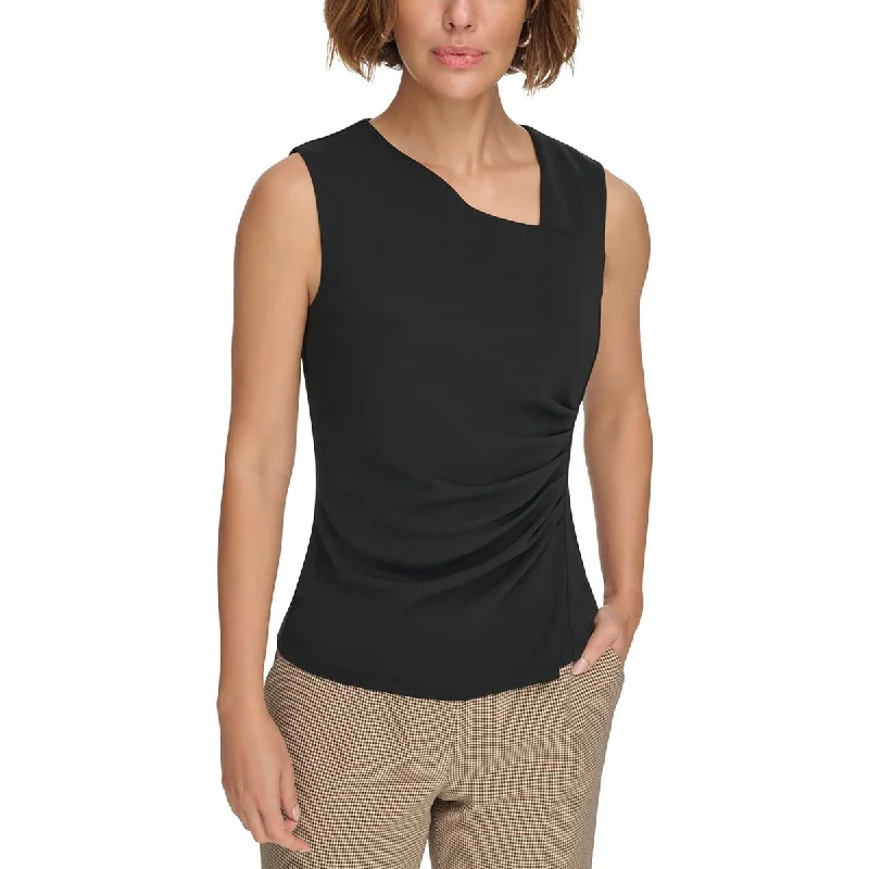 DKNY Womens Matte Jersey Asymmetric Neck Blouse