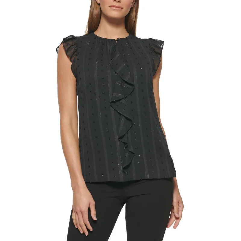 DKNY Womens Ruffled Dotted Swiss Blouse