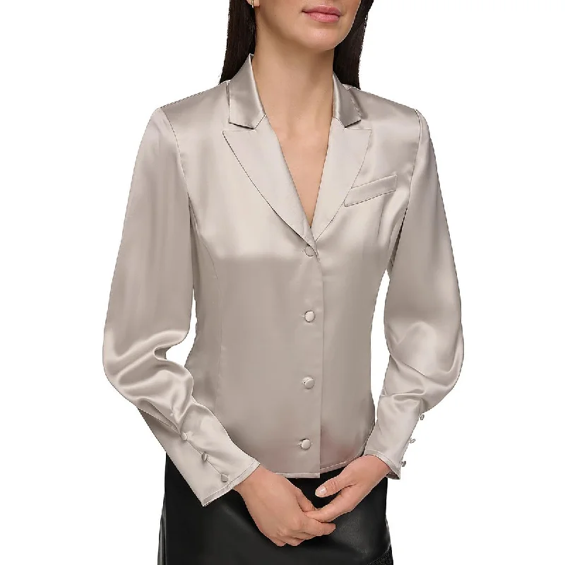 DKNY Womens Satin Tuxedo Blouse