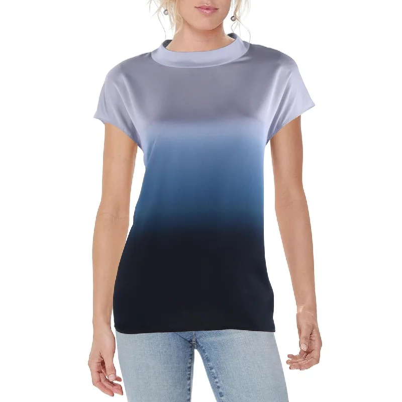 DKNY Womens Silk Mock Neck Blouse