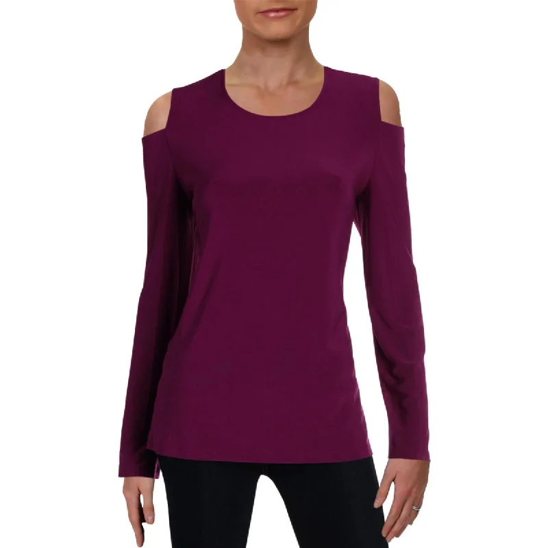 Donna Karan Womens Cold Shoulder Crewneck Blouse