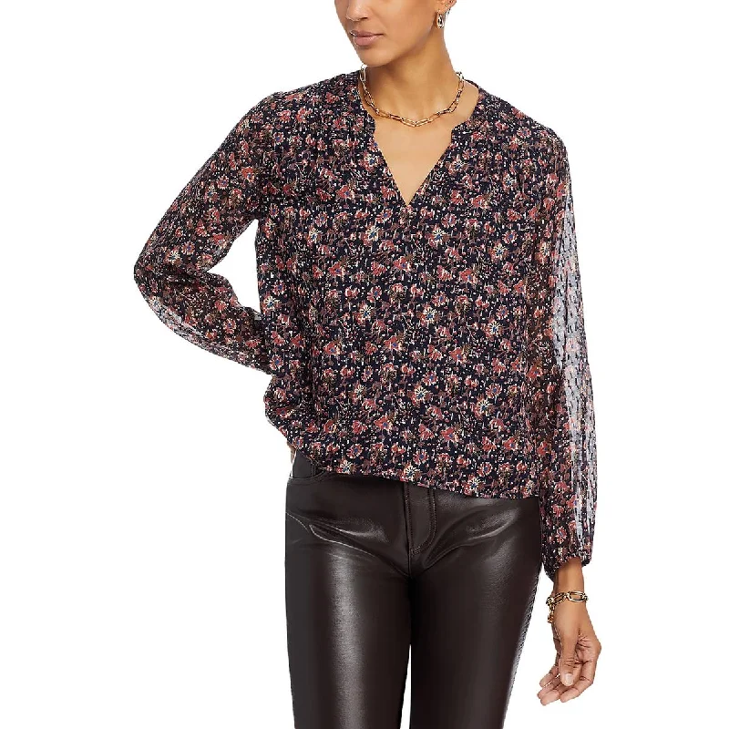 Faherty Womens Silk Metallic Blouse