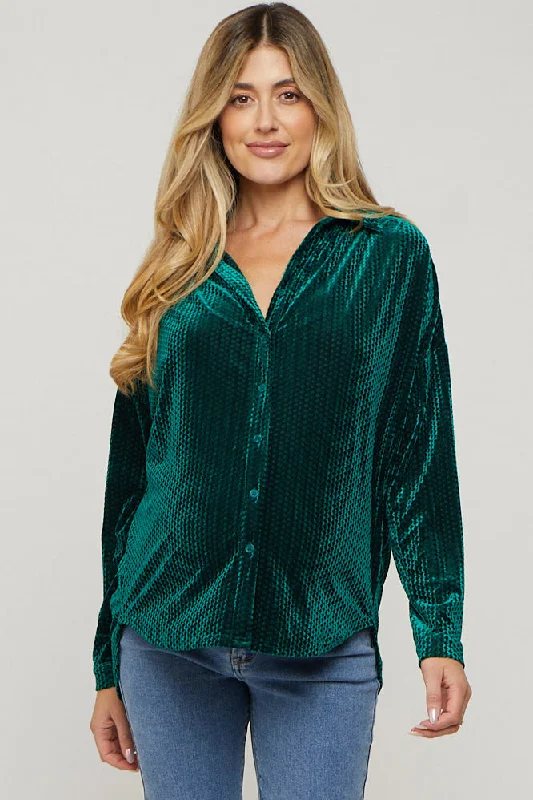 Forest Green Velvet Button Front Maternity Blouse