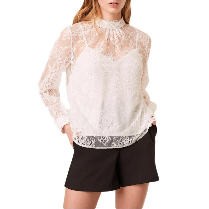 French Connection Womens Lace Sheer Blouse