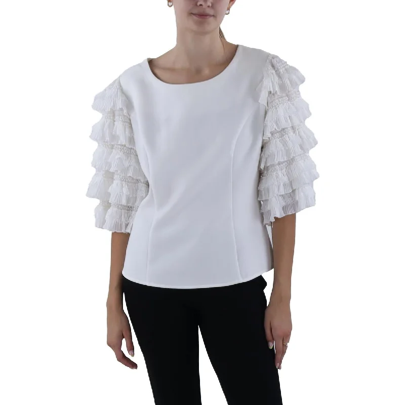 Gracia Womens Lace Ruffled Blouse