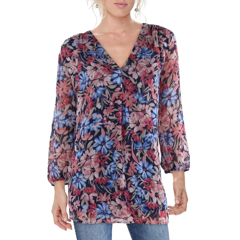 Jones New York Womens V Neck Floral Blouse