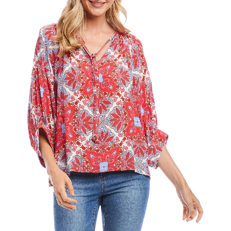 Karen Kane Womens Tie Neck Printed Blouse