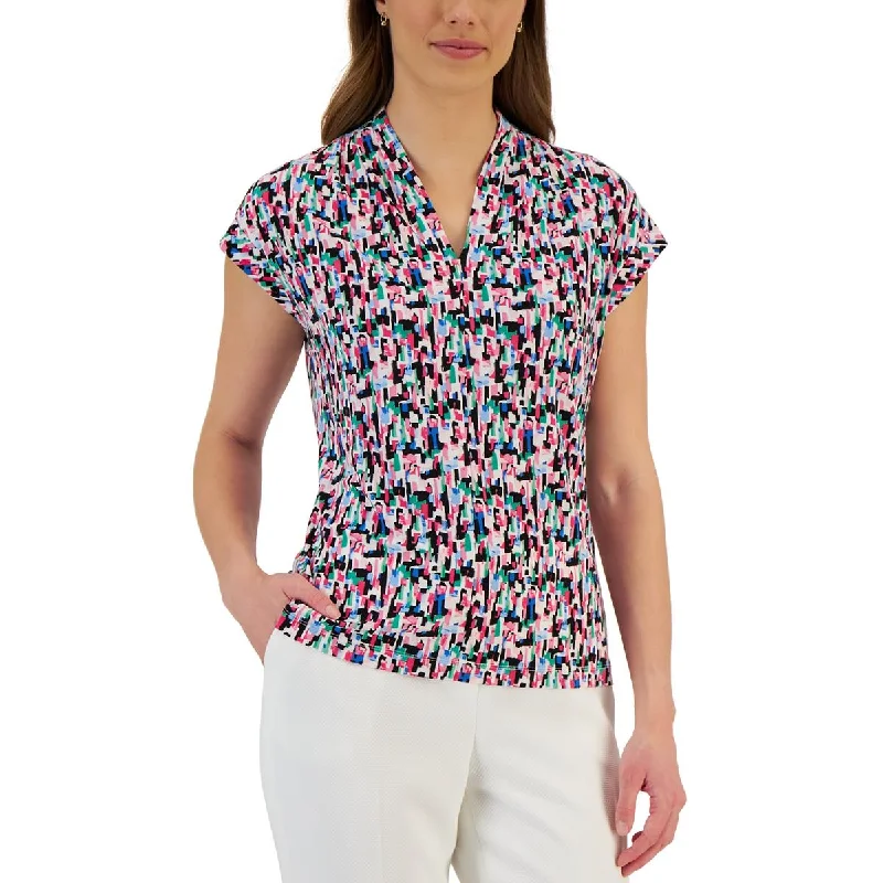 Kasper Womens Split Neck Printed Blouse