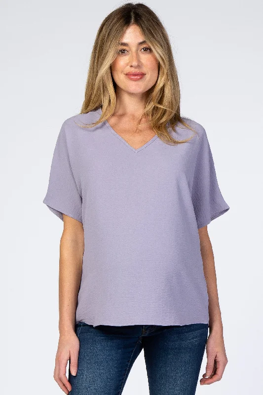 Lavender Short Sleeve Maternity Blouse