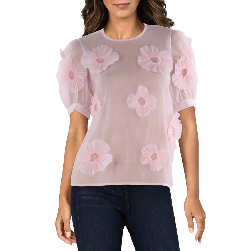 N by Nancy Womens Daisy Rosette Sheer Blouse