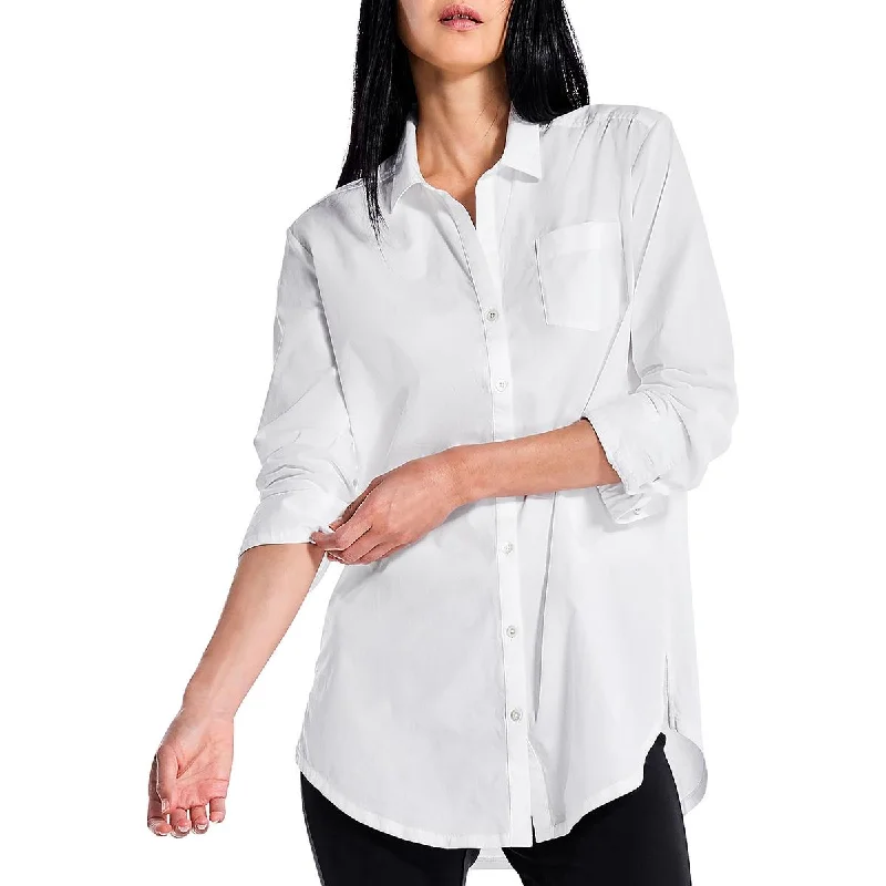 Nic + Zoe Womens Petites Cotton Collared Blouse