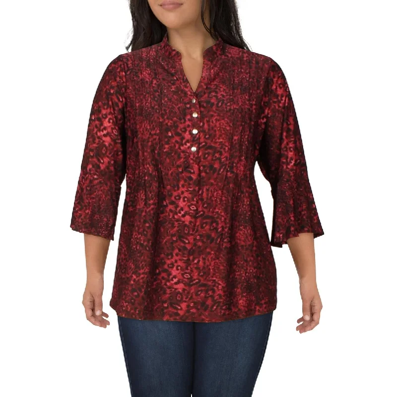 NY Collection Womens Plus Pintuck Button Front Blouse