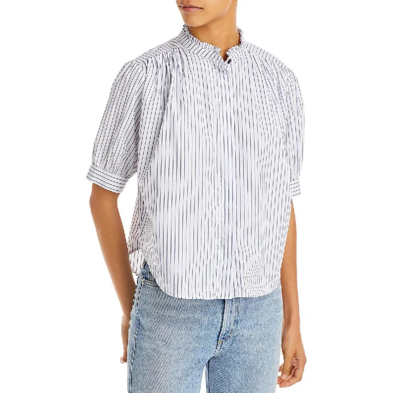 Rag & Bone Womens Ruffle Collar Short Sleeves Blouse