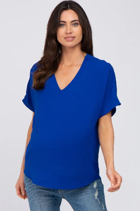 Royal Blue Short Sleeve Maternity Blouse