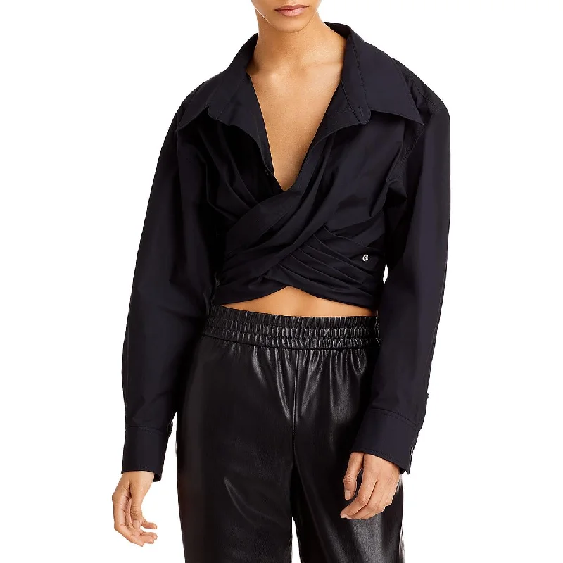 T by Alexander Wang Womens Criss-Cross Long Sleeve Blouse