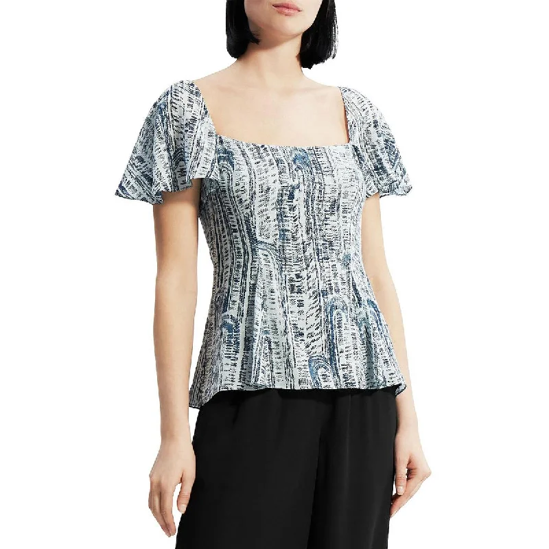 Theory Womens Silk Square Neck Blouse