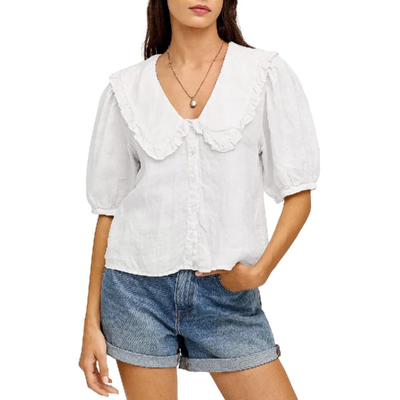 VELVET BY GRAHAM & SPENCER Womens Linen Button-Down Blouse