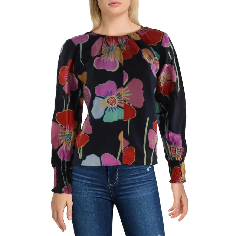 VELVET BY GRAHAM & SPENCER Womens V Neck Floral Blouse