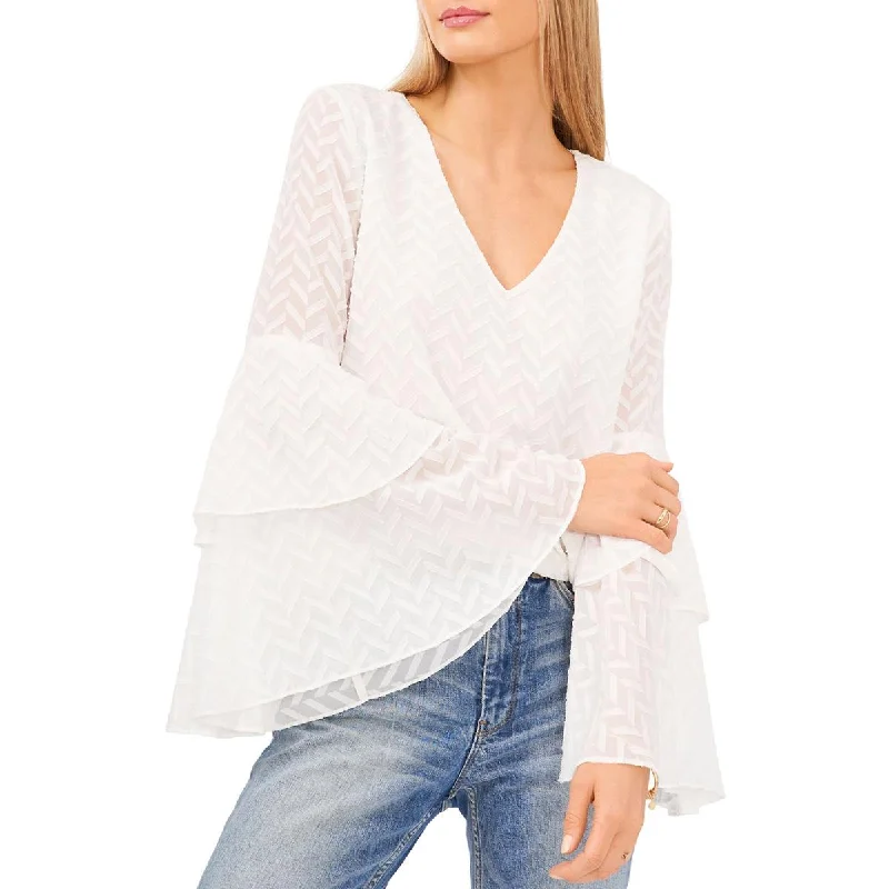 Vince Camuto Womens Sheer Ruffled Blouse