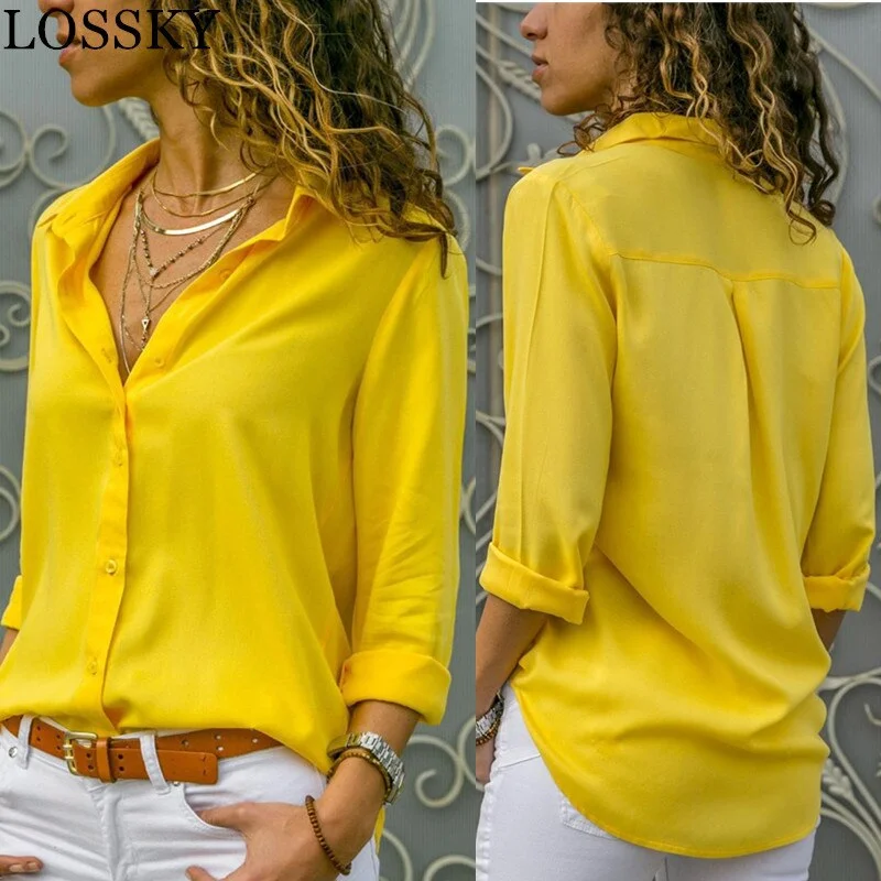 Women White Blouses Basic Selling Button Solid 2019 Autumn Long Sleeve Shirt Female Chiffon Women's Slim Clothing Plus Size Tops