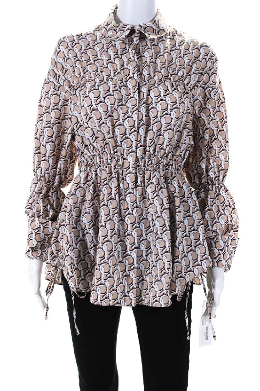 Adeam Womens Monogram Blouse Print Floral Chiffon Blouse