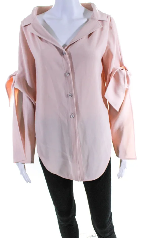 Adeam Womens Notch Collar Tie Front Long Sleeve Button Up Blouse Blush Peter Pan Collar Blouse Adeam Womens Notch Collar Tie Front Long Sleeve Button Up Blouse Blush Peter Pan Collar Blouse