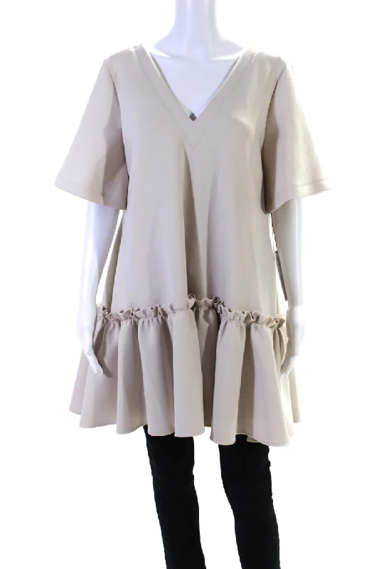 Adeam Women's Short Sleeves Tiered Flowy Sunflower Blouse Linen Beige Soft Satin Blouse Adeam Women's Short Sleeves Tiered Flowy Sunflower Blouse Linen Beige Soft Satin Blouse